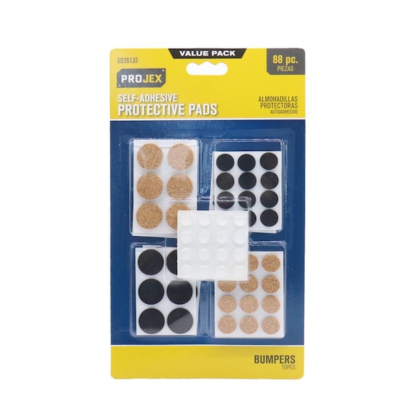 Projex Projex Vinyl Self Adhesive Surface Pad Assorted Round 0 in. W 88 pk P0130 - main
